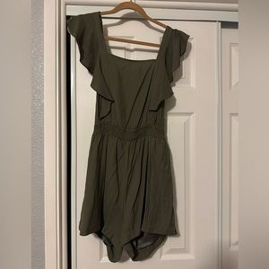 Olive green romper with open tie back size L